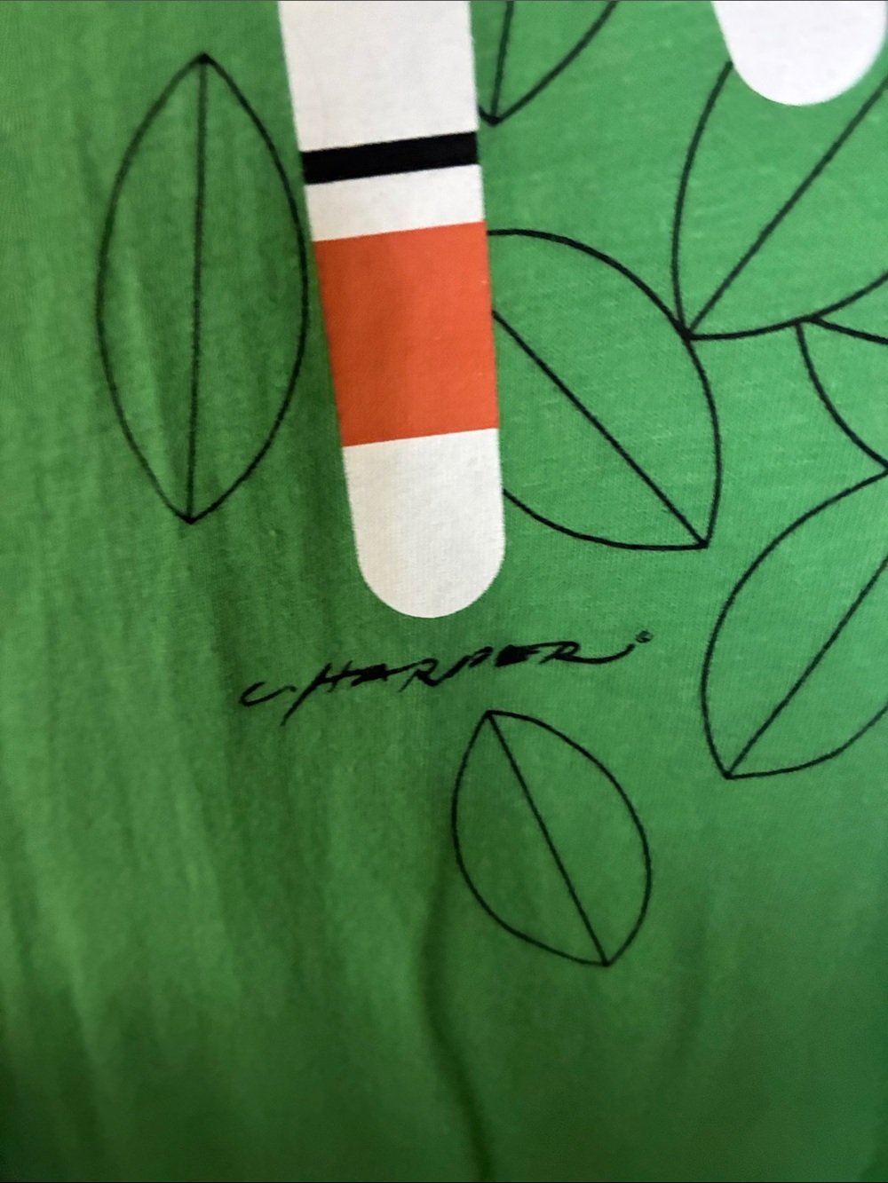 Anvil Charlie Harper print Bright Green Crewneck Tee with Subtle Ribbed Collar - Picture 3 of 6